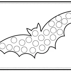 Murciélago para colorear con círculos, ideal como fichas halloween infantil 3 años. ¡A divertirse!