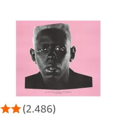 Copertina dell'album "IGOR" di Tyler, The Creator, con il suo volto in primo piano su sfondo rosa.