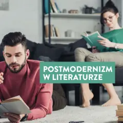 Mężczyzna i kobieta czytają książki, symbolizując postmodernizm w literaturze.