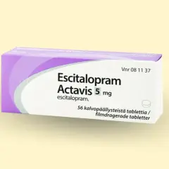 Opakowanie leku Escitalopram Actavis 5 mg, zawierające 56 tabletek.