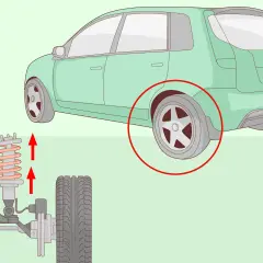 Ilustración de un coche y su sistema de suspensión, mostrando el amortiguador y la rueda.
