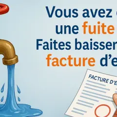 Robinet qui coule, symbolisant la surconsommation d'eau. Une facture d'eau est tenue par une main, suggérant une facture élevée due au gaspillage.