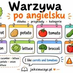 Kolory warzyw po angielsku: carrot, potato, tomato, cucumber, onion, lettuce, broccoli, pepper. Ucz się słówek!