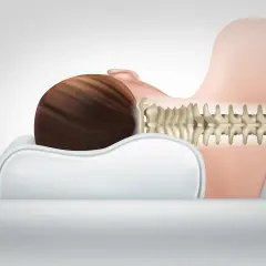 Ilustracja głowy na poduszce z widocznym kręgosłupem.