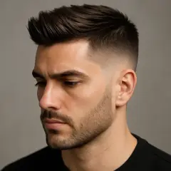 Man med snygg crop haircut och fade.