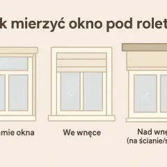Ilustracja pokazuje, jak zmierzyć okno pod rolety: na ramie, we wnęce lub nad wnęką.