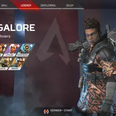 Wybór postaci w Apex Legends. Widoczna Bangalore, "Zawodowy żołnierz", obok innych legend: Wraith, Bloodhound, Gibraltar, Lifeline, Pathfinder, Caustic i Mirage.