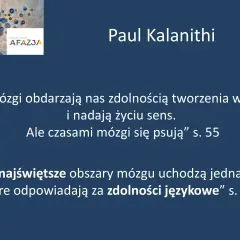 Afazja co to? Grafika przedstawia mózg z trybikami, symbolizujący jego działanie. Cytaty Paula Kalanithiego o mózgu i jego funkcjach.