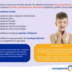 Chłopiec z bólem gardła, objawy świnki: zapalenie jąder, stawów, nerwu słuchowego. Szczepienie MMR chroni przed chorobą.