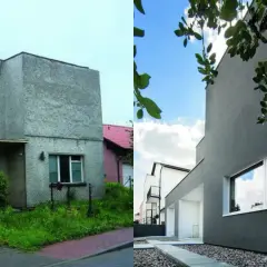 Przed i po: zaniedbany dom ze szlakiem przekształcony w nowoczesną bryłę.