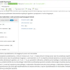 Fragment strony internetowej z informacjami o podatku dochodowym, z zaznaczonym artykułem o opodatkowaniu małżonków i osób samotnie wychowujących dzieci.