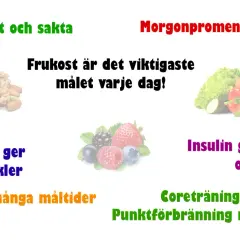 Pile of nuts, berries, and vegetables with Swedish text about weight loss.