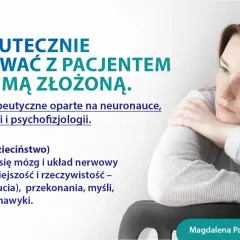 Skuteczne leczenie traumy rozwojowej z pacjentem. Grafika przedstawia młodą kobietę zamyśloną, obok tekst o metodach terapeutycznych.