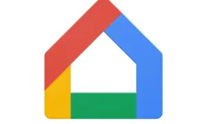 Logo stylisé d'une maison aux couleurs de Google Assistant Home : rouge, bleu, jaune et vert.