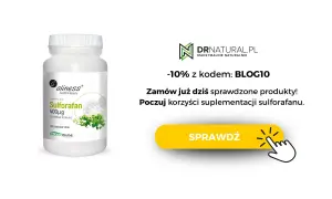 Białe opakowanie suplementu diety Aliness Sulforafan 400µg z kiełków brokułu. Poczuj korzyści suplementacji sulforafanu.