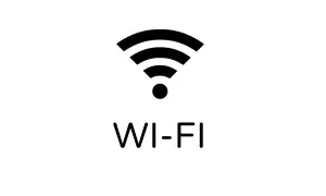 Ikona Wi-Fi z tekstem "WI-FI". Sygnał sieci bezprzewodowej, prawdopodobnie w standardzie 802.11n, gotowy do połączenia.