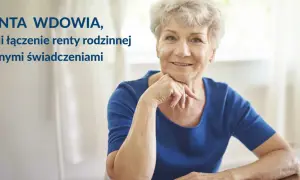 Uśmiechnięta starsza pani, temat: renta wdowia, czyli łączenie renty rodzinnej z innymi świadczeniami.