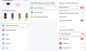 Jak włączyć powiadomienia z Messengera na opasce? Wejdź w "Powiadomienia i połączenia", potem "Powiadomienia aplikacji" i włącz "Wiadomości".