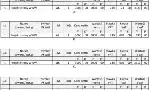 Porównanie faktur: vat należny a naliczony dla projektu strony WWW. Różne kwoty VAT z VAT.