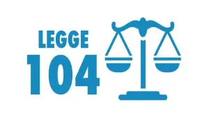 Bilancia della giustizia accanto a "LEGGE 104".