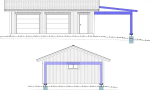 Ritning av garage med carport. En gratis carport ritning som visar konstruktion och mått.