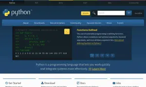 Code Python affichant la série de Fibonacci. Le site web Python met en avant les fonctions et leur définition.