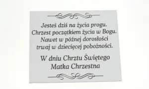 Wzruszające cytaty o rodzicach chrzestnych na pamiątkowej kartce: "Chrzest początkiem życia w Bogu. Nawet w późnej dorosłości trwaj w dziecięcej pobożności.