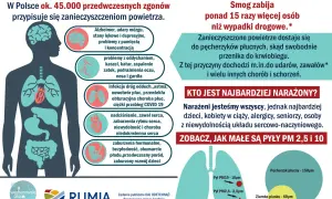 Zanieczyszczone powietrze powoduje 45 tys. zgonów rocznie w Polsce, prowadząc do chorób serca, płuc i mózgu. Smog jest groźniejszy od wypadków drogowych.