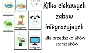 Karty do zabawy integracyjnej dla klasy 4: samolot, śniadanie, żółw, palma, pies, kucharz, telewizor.
