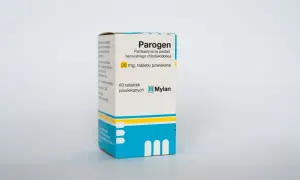 Opakowanie leku Parogen, zawierające 60 tabletek powlekanych paroksetyny 20 mg.