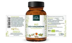 Bio Ashwagandha Kapseln von Unimedica. Unterstützt das Wohlbefinden und kann bei der Regulierung des Blutdrucks helfen. 180 Kapseln.