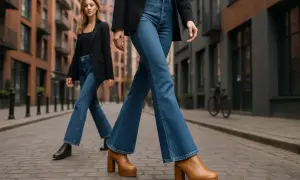 Kobiety w dzwonach i modnych butach na platformie. Idealne połączenie, które odpowiada na pytanie: jakie buty do dzwonów?