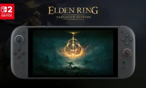 Elden Ring Tarnished Edition na Nintendo Switch. Gra z mrocznym światem i potężnym symbolem na ekranie konsoli.