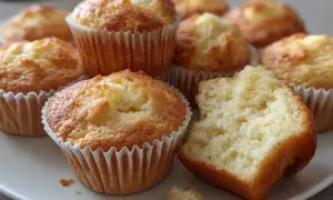 En tallrik med nybakade muffins, perfekta att frysa in för senare njutning. En muffins är uppäten.