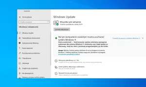 Ekran ustawień systemu Windows 11, sekcja Windows Update. Komputer spełnia wymagania, można uruchomić system Windows 11.