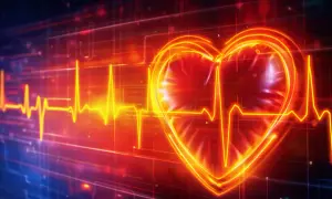 Serce z linią EKG, symbolizujące zdrowie i wskazówki, jak obniżyć puls.