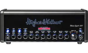 Czarny wzmacniacz gitarowy Hughes & Kettner Black Spirit 200 z licznymi pokrętłami i przyciskami.