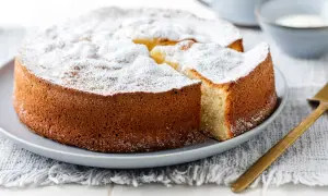 Una torta semplice e veloce, soffice e cosparsa di zucchero a velo, pronta per essere gustata.