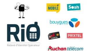 Changement d'opérateur mobile : combien de temps sans téléphone ? Logos de La Poste Mobile, Sosh, Bouygues Telecom, Prixtel, Auchan Telecom, RED by SFR et RIO.