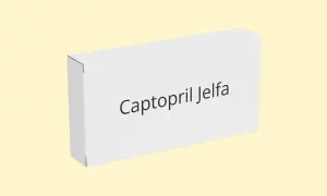 Białe opakowanie leku Captopril Jelfa. Stosowany na nadciśnienie i niewydolność serca.