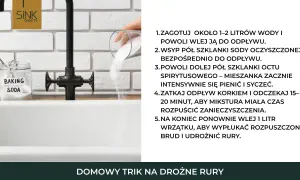 Wsypywanie sody oczyszczonej do odpływu zlewu.