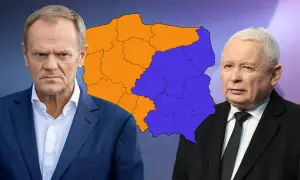 Donald Tusk i Jarosław Kaczyński na tle podzielonej Polski. Czy do której godziny głosowanie?