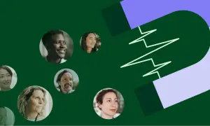 Imán atrayendo rostros diversos, simbolizando un programa de referidos exitoso.
