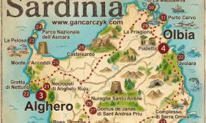 Mapa Sardynii z zaznaczonymi atrakcjami: Alghero, Olbia, Porto Cervo, La Pelosa. Co zobaczyć na wyspie?