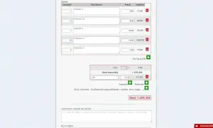 Detalle de productos con cantidades, precios y subtotales. La base imponible es 1.330,00€, el IVA 279,30€, sumando un total de 1.609,30€. El proforma significado se refleja en este resumen.