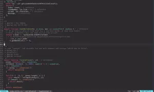 Ciemny edytor tekstu z kodem TypeScript. Widoczne funkcje i zmienne, w tym `nodeHasTokens` i `firstDefined`.