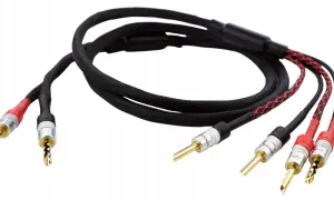 Kabel głośnikowy z pozłacanymi wtykami bananowymi i RCA. Idealny, jaki kabel do głośników, by cieszyć się czystym dźwiękiem.