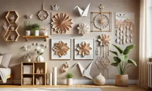 Dekoracje na ścianę w stylu origami: kwiaty, żurawie, motyle i geometryczne kształty tworzą przytulną atmosferę.