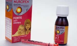 Nurofen dla dzieci Forte, zawiesina doustna o smaku truskawkowym, z dozownikiem. Informacje o dawkowaniu dla niemowląt i dzieci od 3 miesiąca życia.