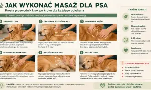 Delikatny masaż psa: przygotowanie, głaskanie, ugniatanie mięśni, rozcieranie, masaż limfatyczny i zakończenie. Relaksuje, poprawia krążenie.